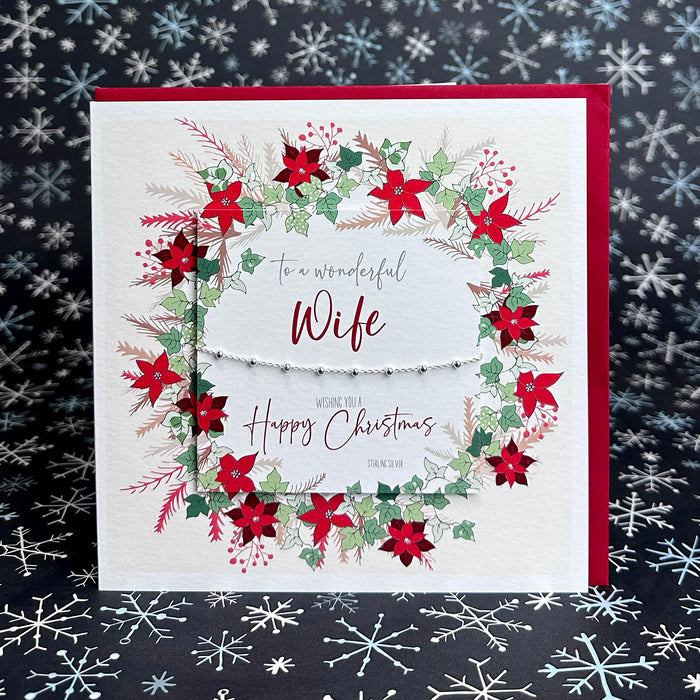 Wife Christmas Card with Dainty 925 Sterling Silver Beaded Chain Bracelet