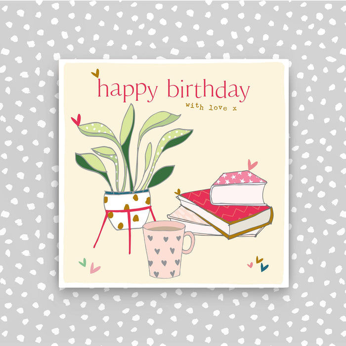 Happy Birthday Card - coffee and books (CB176)