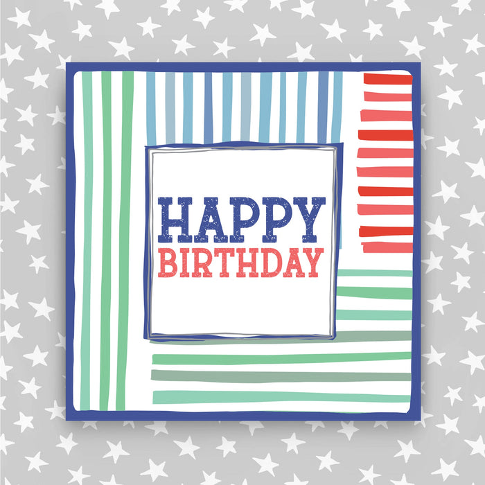 Happy Birthday Card - Green/Blue/Red stripe (TF47)