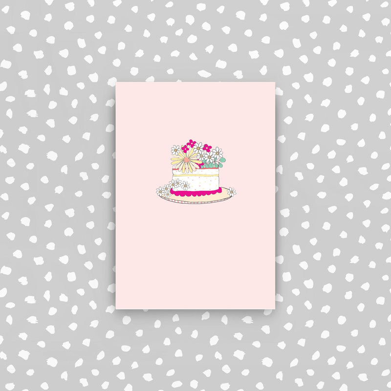 D15 - Cake with flowers on pink mini card