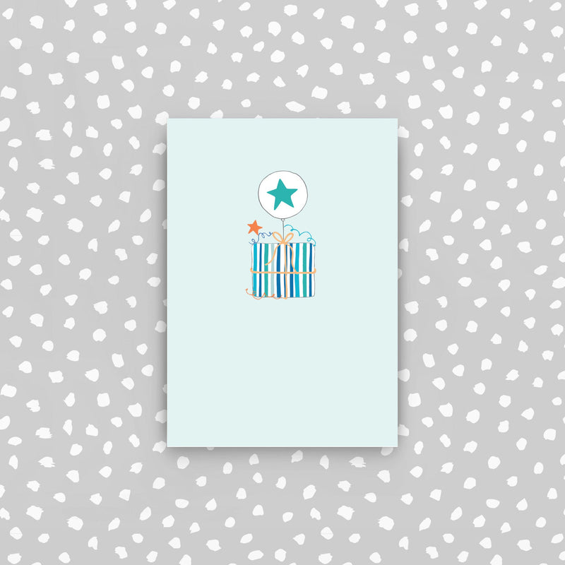 D33 - Blue present and balloon mini card