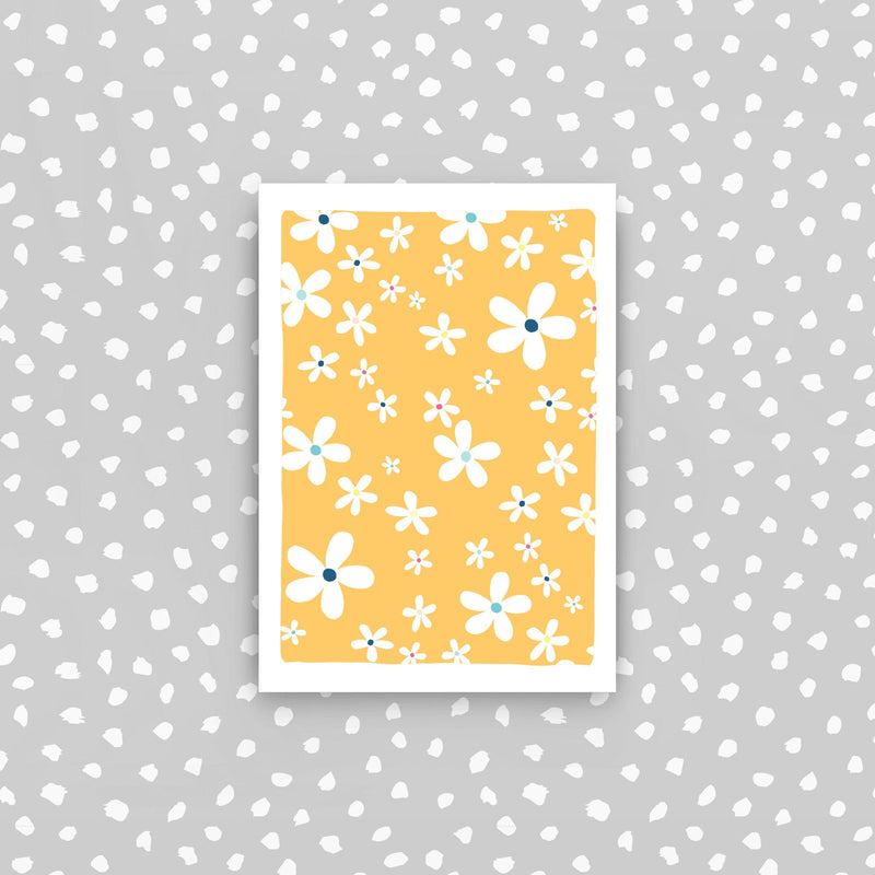 CPD46 - 5 mini cards pack - White flower patterns on yellow background mini card