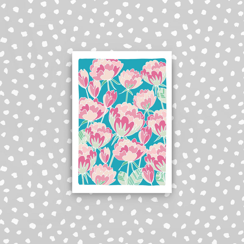 CPD47 - 5 mini cards pack - Pink and blue flower pattern mini card