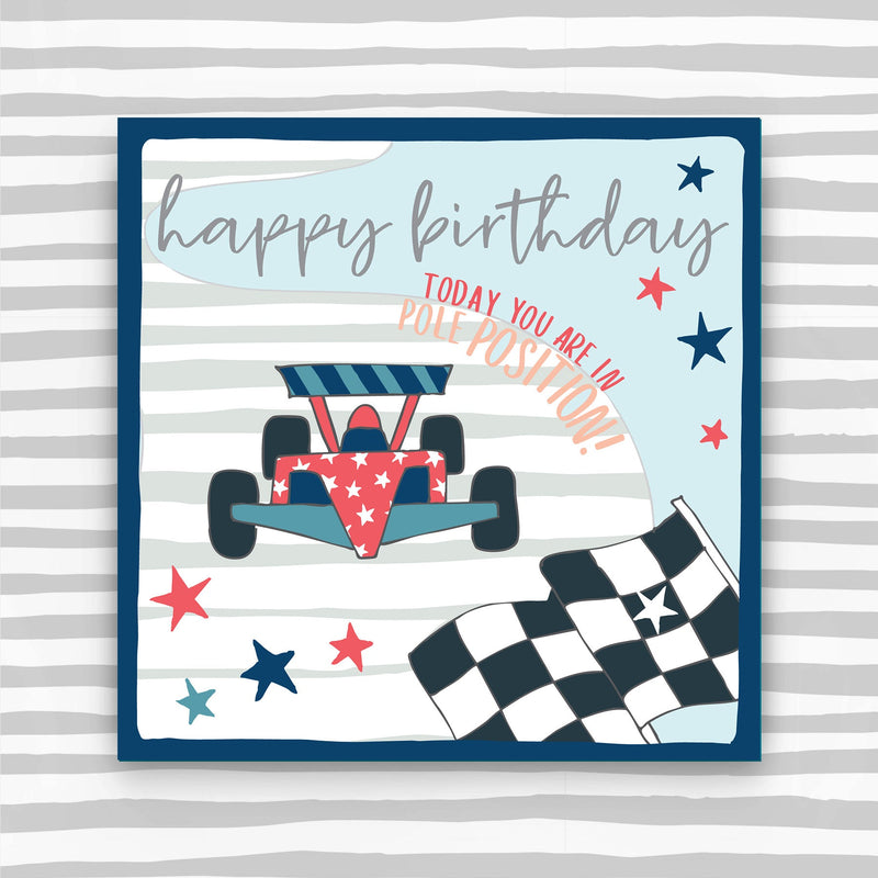 Racing Car - Happy Birthday Greeting Card (OC02)