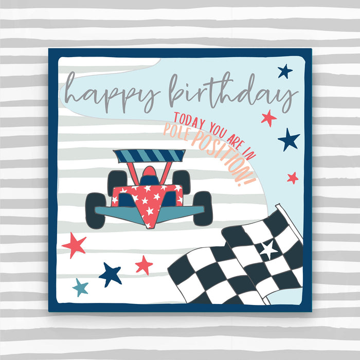Racing Car - Happy Birthday Greeting Card (OC02)