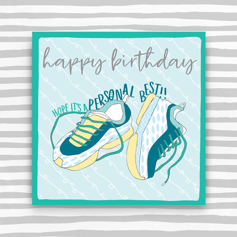 Blue Running Trainers - Happy Birthday Greeting Card (OC04)