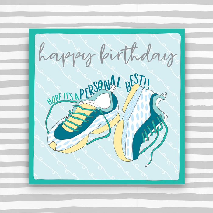 Blue Running Trainers - Happy Birthday Greeting Card (OC04)