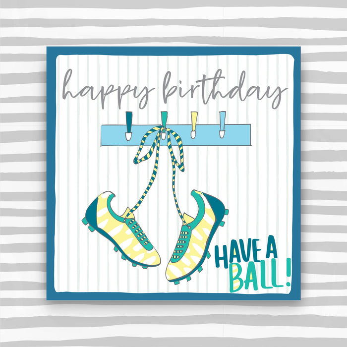 Blue Football Boots - Happy Birthday Greeting Card (OC09)
