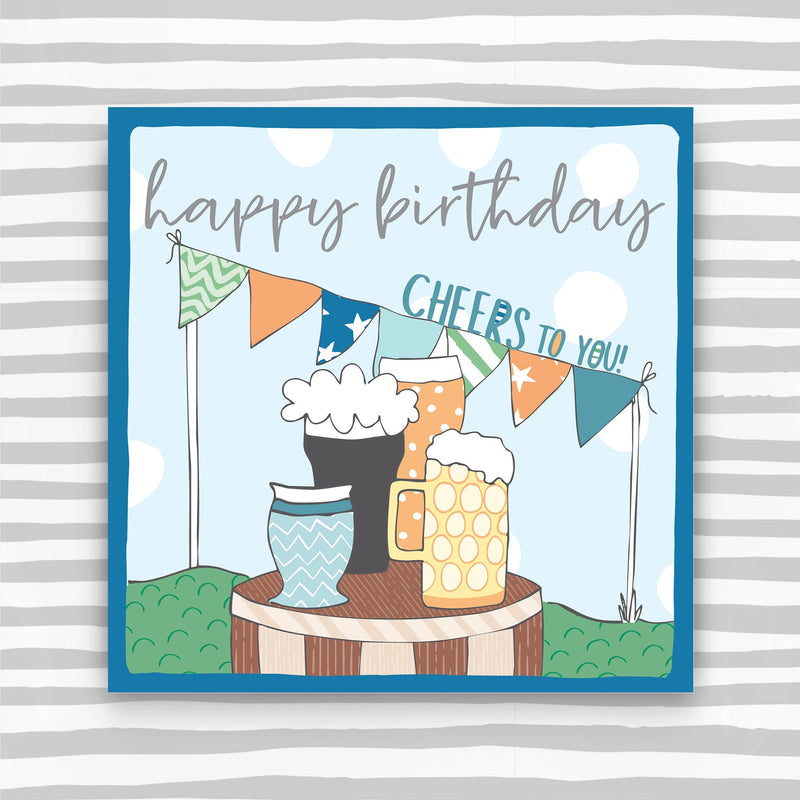 Beers on a barrel - Happy Birthday Greeting Card (OC16)