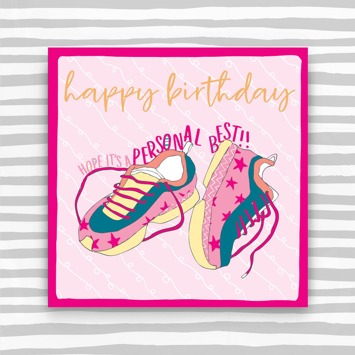 Pink Running Trainers - Happy Birthday Greeting Card (OC18)