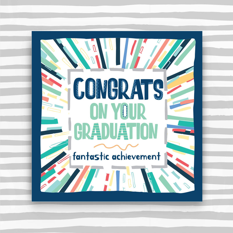 Congrats on your Graduation Fantastic achievement in blue colours greeting card (TF144)