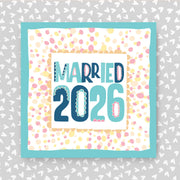 Wedding Card with 'MARRIED 2026' text on a patterned background