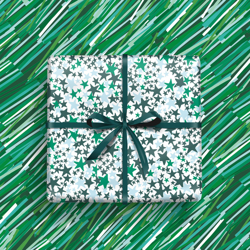 Christmas gift wrap - Green Stars (2 sheets - WR64)