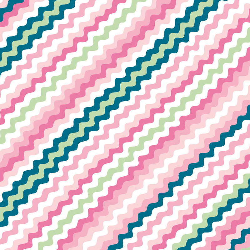 Gift Wrap - Pink & Green Wavy Lines (2 sheets - WR76)