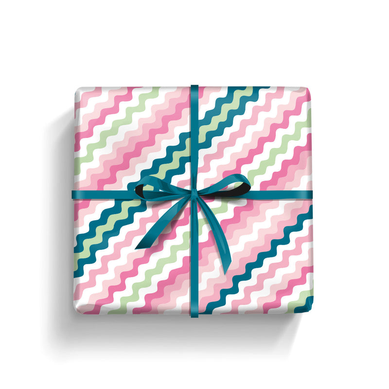 Gift Wrap - Pink & Green Wavy Lines (2 sheets - WR76)