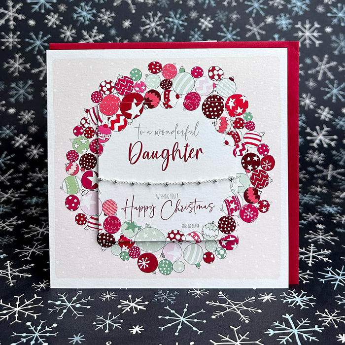 Daughter Christmas Card with Dainty 925 Sterling Silver Beaded Chain Bracelet