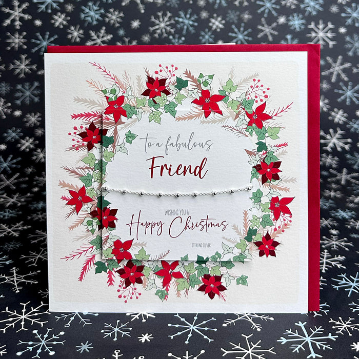 Friend Christmas Card with Dainty 925 Sterling Silver Beaded Chain Bracelet