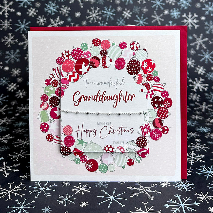 Granddaughter Christmas Card with Dainty 925 Sterling Silver Beaded Chain Bracelet