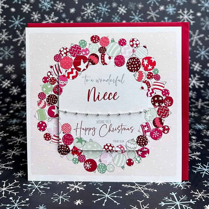 Niece Christmas Card with Dainty 925 Sterling Silver Beaded Chain Bracelet