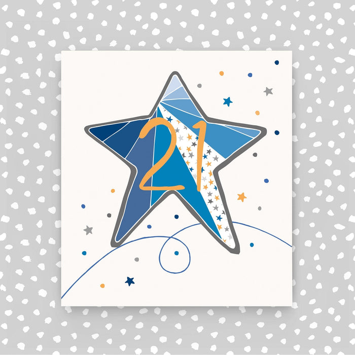 21st birthday card - Blue Star (A52)