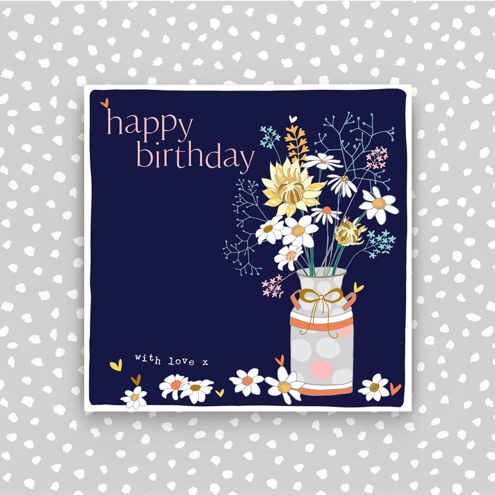 Happy Birthday Card - milk churn flower arrangement (CB175)