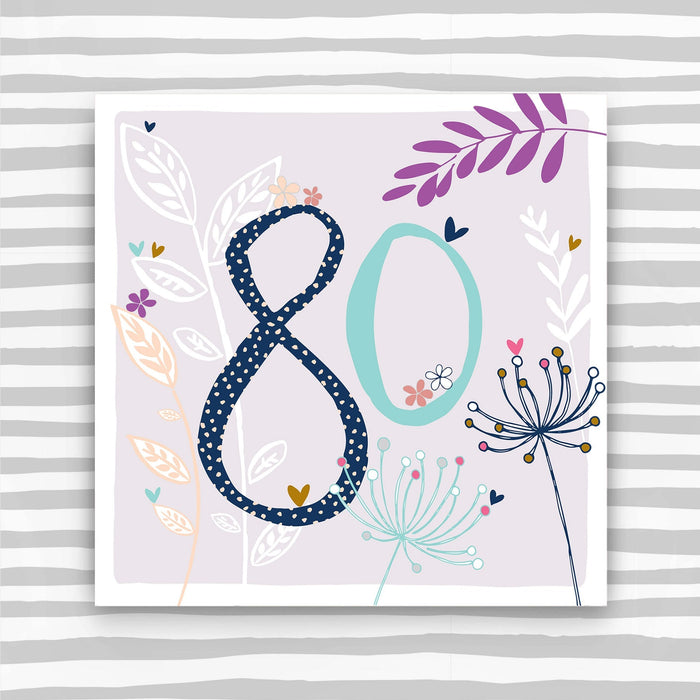 80th Birthday card  - flowers (FB90)