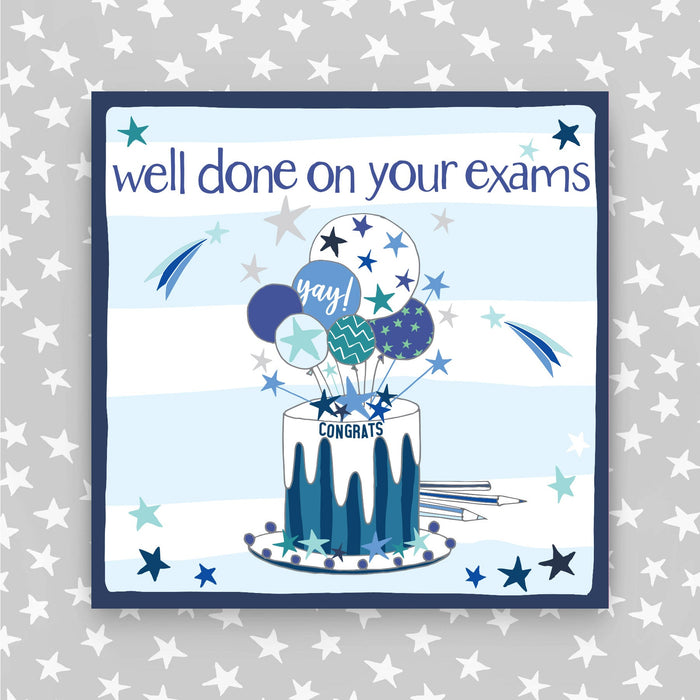 Well done on our exams - Blue Greeting Card (PH46)