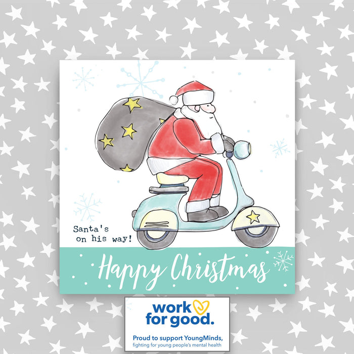 Charity Christmas cards - pack of 4 - Santa on a Scooter (SSP03)