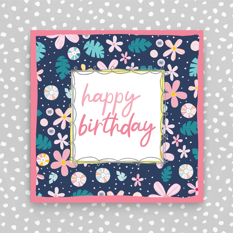 Happy Birthday Card - florals on navy (TF68)