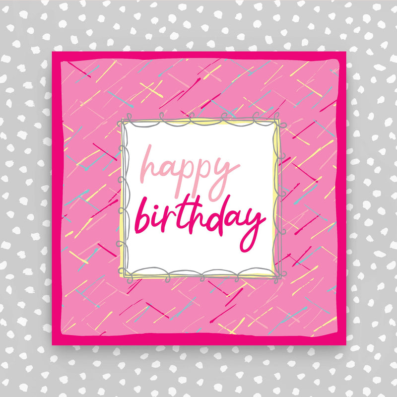 Happy Birthday Card - pink dashes (TF70)