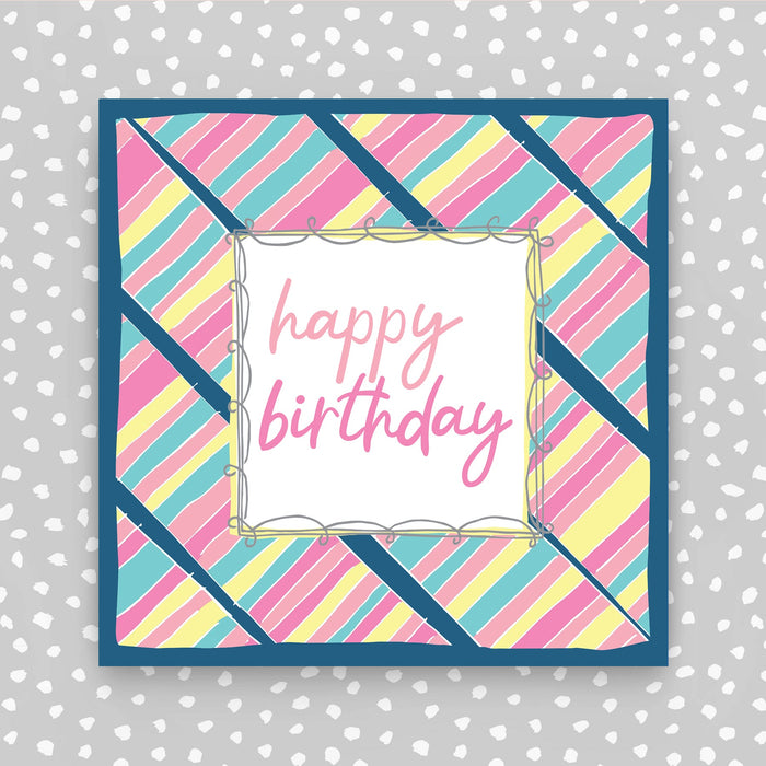 Happy Birthday Card - coloured diagonal stripes (TF71)