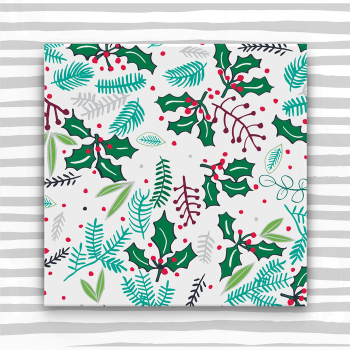 Christmas Gift Wrap - Holly and foliage on white (2 sheets - WR50)