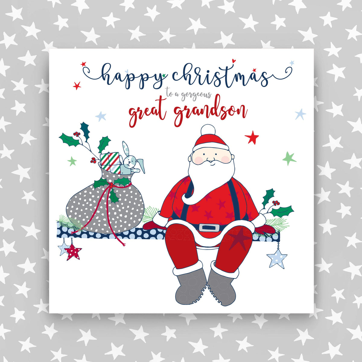 Grandson Christmas Card - Santa Sleigh Penguin Snowman With Red